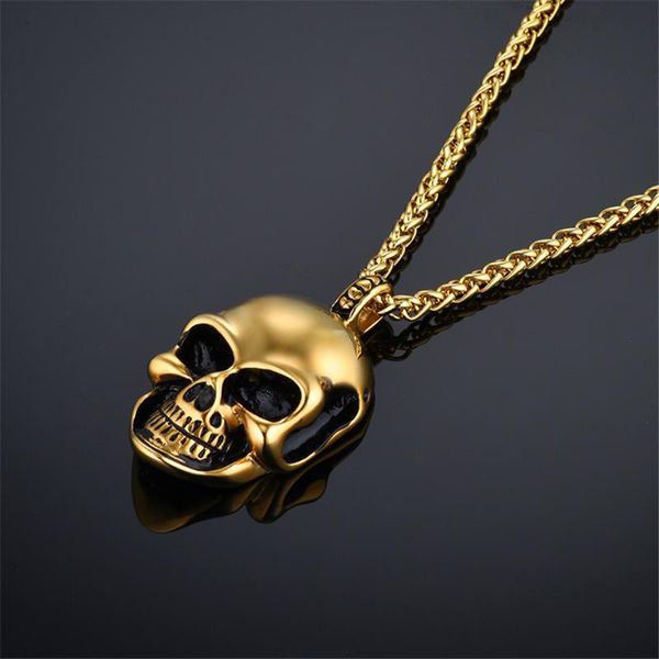 

pendant necklaces drop statment punk skull necklace stainless steel chain for men women long gold jewelry, Silver