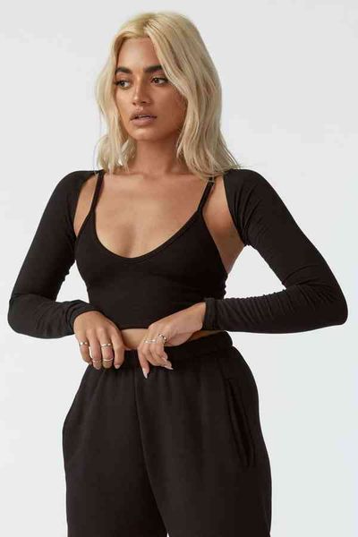

women's sweaters women camisole tank slim straps vest crop summer long sleeve tee t shirt female fashon streetwear, White;black