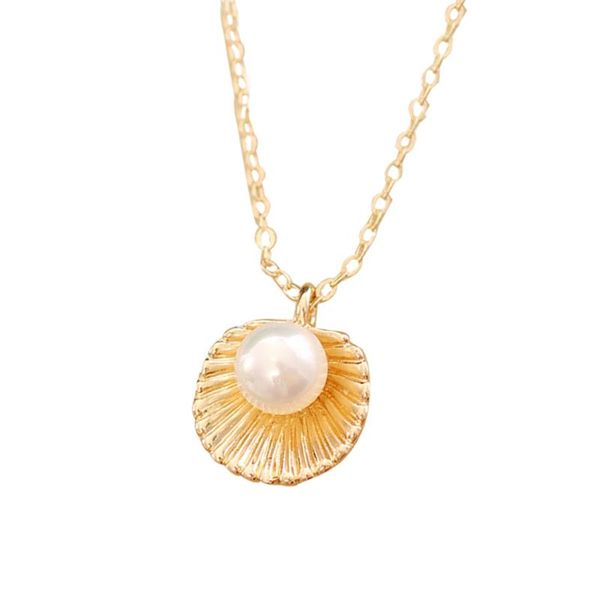 

pendant necklaces fashion shell pearl necklace the korean version of a simple clavicle gift kpop alloy jewelry for woman perle a50, Silver