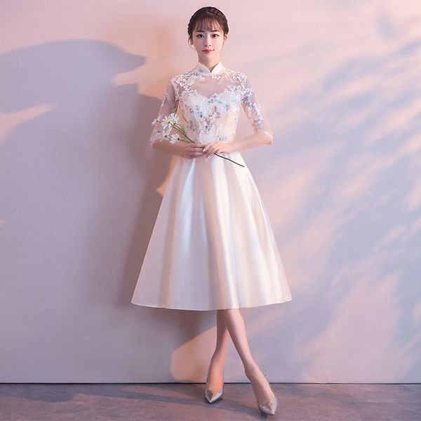 

bridesmaid dresses party chinese style sister 2021 spring summer large medium sleeve length slim, White;black