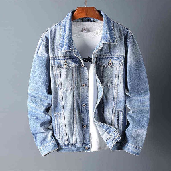 

new denim jacket men loose streetwear fashion denim coats men turn down collar solid causal outerwear coats denim jacket men 5xl y1122, Black;brown