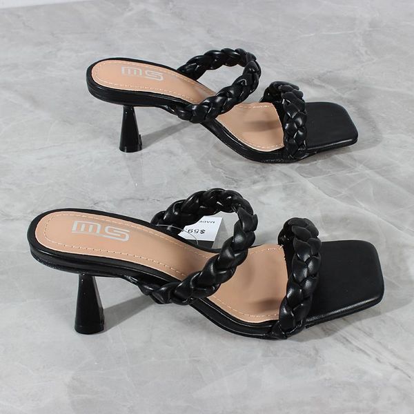 

sandals women's european and american fashion 2021 summer woven material open toe high heel female stiletto 6cm, Black