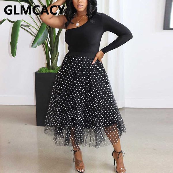 

women dot printed mesh a-line skirts 210702, Black
