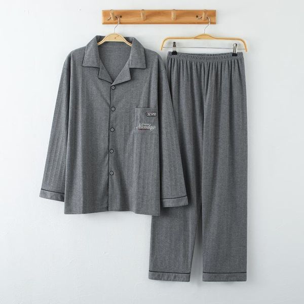 

men's sleepwear 2021 autumn long sleeve cotton pajama sets for men korean loose suit pyjamas male lounge homewear clothes, Black;brown