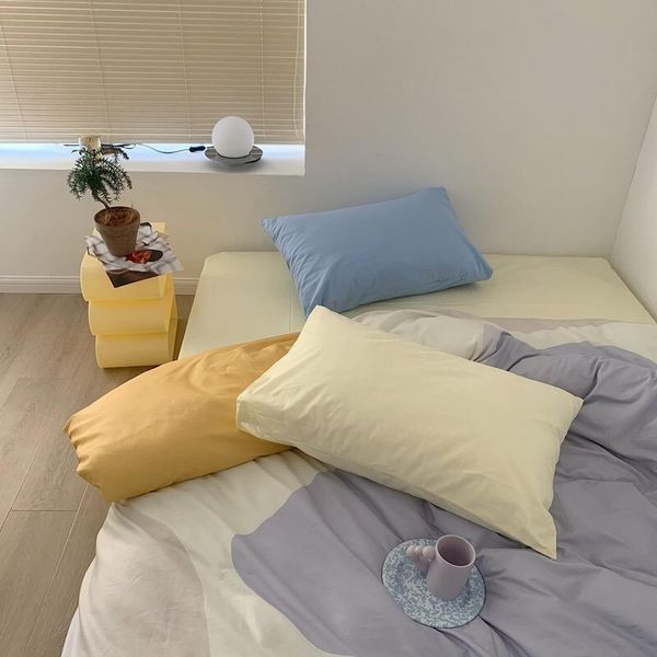 

bedding sets nordic set 3/4pcs 100% cotton breathable simplicity stitching quilt cover bed fitted sheet single full  size kids