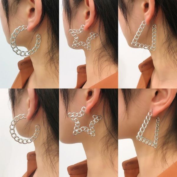 

hoop & huggie lalynnly star round geometric earrings for women girls gold silver color geometry statement jewelry gifts e9398, Golden;silver