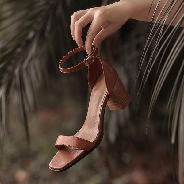 

sandals fashion sheepskin womens shoes casual buckle ankle-wrap for women thick heel handmade summer high (5cm-8cm), Black