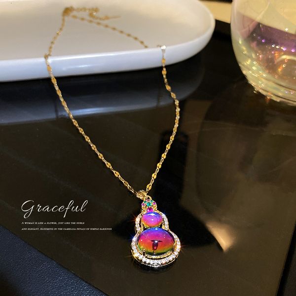

chain women pendants titanium steel purple opal inlaid with diamond gourd necklace exaggerated personality net red clavicle, Silver
