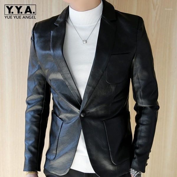 

mens slim fit blazer jacket pu leather suit coat business man casual outwear short spring autumn faux blazers men's suits &, White;black