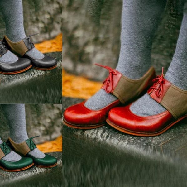 

dress shoes women pumps mixed colors chunky heels vintage ladies spring autumn lace up platform female zapatos mujer, Black