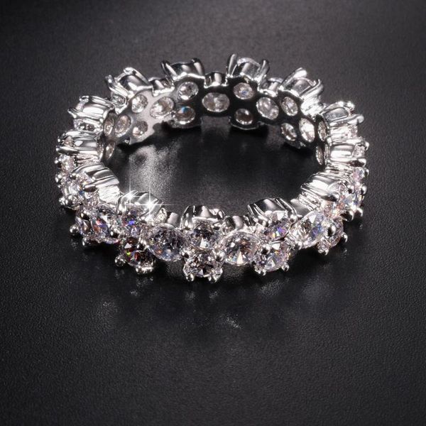 

cluster rings luxury 4ct ladies round 925 sterling silver eternity band engagement wedding ring diamond platinum jewelry size 5,6,7,8,9,10, Golden;silver