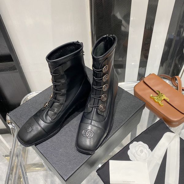

autumn winter boots woman pointed luxury designer toes chunky heel short boots femal side zipper martin shoes size 35-41 a110, Black