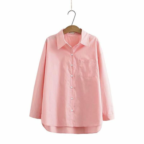 

plus size t-shirt solid pink white brown cotton women loose turn-down collar shirts 2021 spring autumn casual lady blouse female top