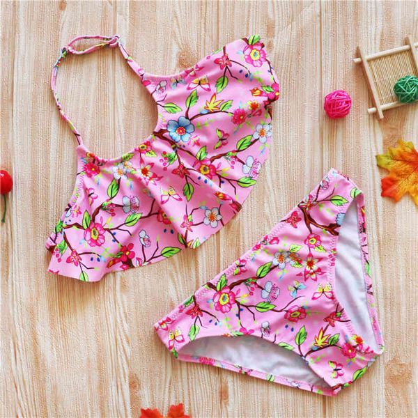 

ruffle 2021 children's printed girls bikini swimsuit, White;black