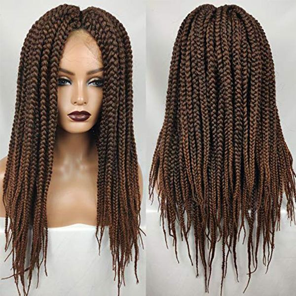 

synthetic wigs handmade box multi braided straight brown hair lace front with baby for women 150% density, Black