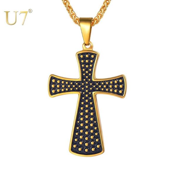 

pendant necklaces u7 cross dots & pendents enamel gold color stainless steel religious christian jewelry gifts for men/women p1204, Silver