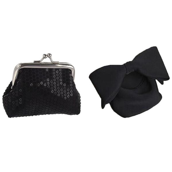 

women's sequins coin purse buckle mini wallet(black) & designer women handbags bow day clutches bag (black) shoulder bags