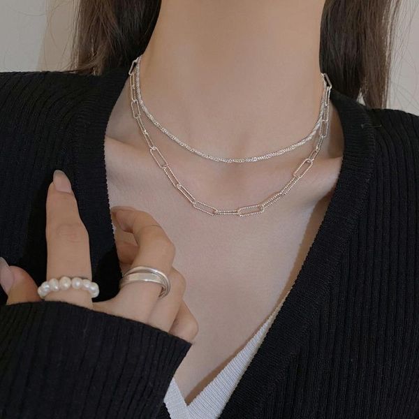 

chains geometric woman necklaces layered jewelry women necklace pendant chain lovers silver color trendy european stainless naszyjnik