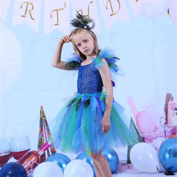 

2021 new peacock pgraphy clothes girls' high-end princess dress halloween children's dance fluffy dress, Black;red