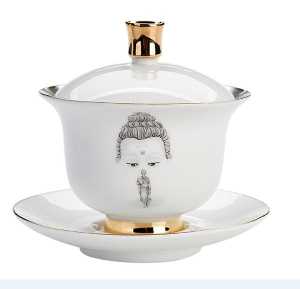 Buddha Gai Wan 999 Silber Set Bone China Gaiwan Porzellan Topfset für die Reise Schöner und einfacher Wasserkocher