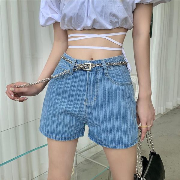 

women's shorts 2021 summer elegant high waist women casual striped wide leg loose cotton short pants with belt korean sweet girls, White;black