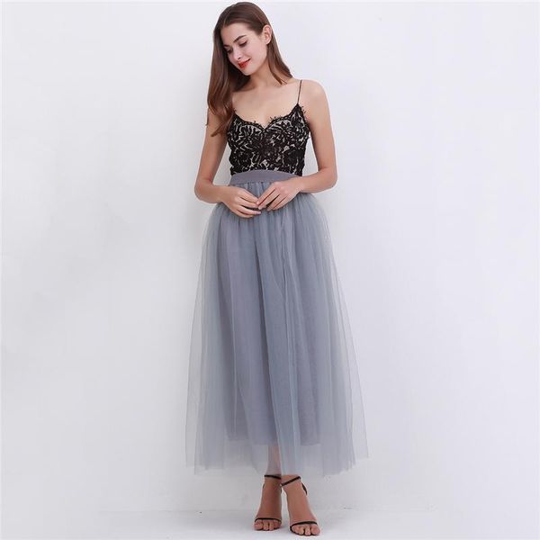 

skirts 2021 solid women girls princess ballet tulle pleated skirt prom bouffant maxi, Black