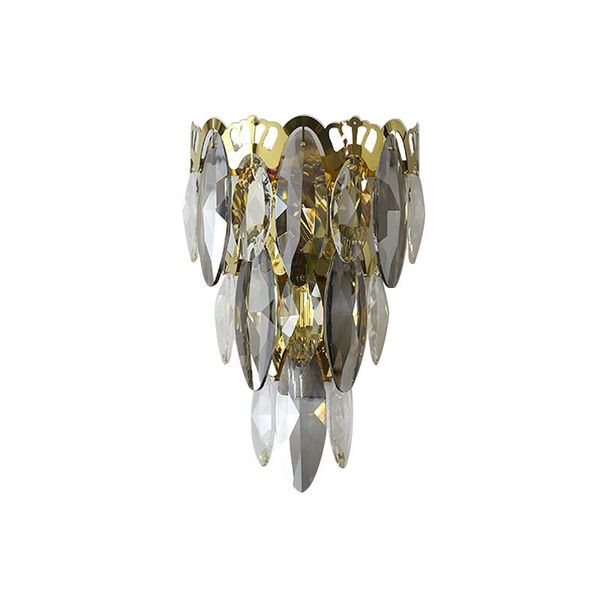 

wall lamp post modern luxury feather leaf grey clear crystal gold stainless steel light bedroom living room corridor background