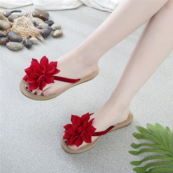 

slippers women plus size summer floral casual solid color flip flops ladies sweet flat shoes beach wear, Black