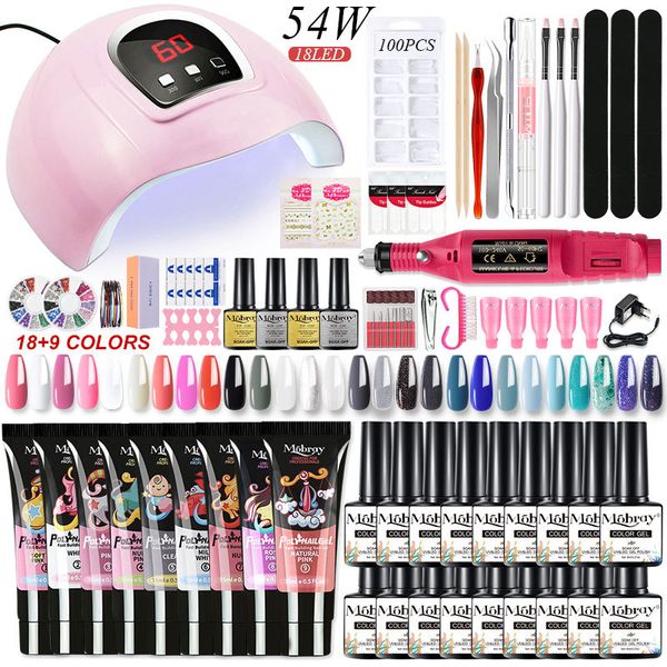 

54w uv lamp drying with nail polishes kit poly acrylic gel for extension electric nail drill manicure set