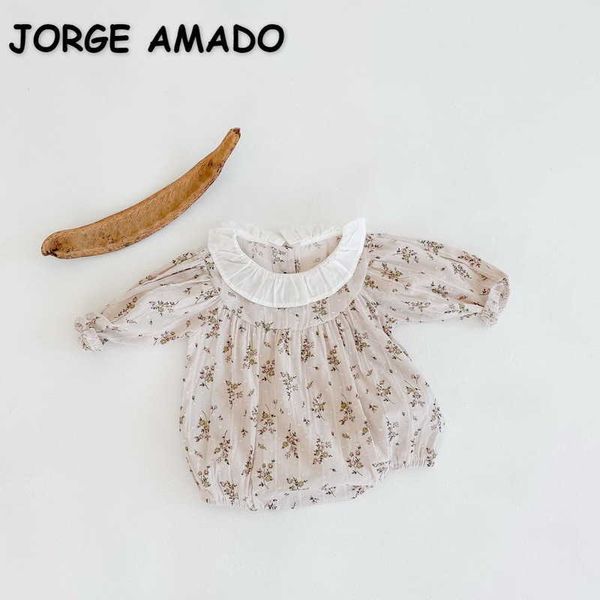 

summer baby girl bodysuit floral peter pan collar long puff sleeves jumpsuit born cute style kids clothes e2338 210610, Blue