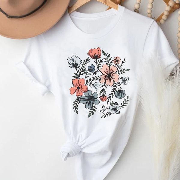 

t-shirts lady print female tee t-shirt women floral flower watercolor trend style short sleeve clothes graphic tshirt women's, White
