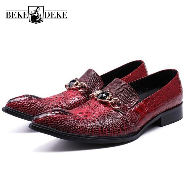 

dress shoes fashion crystal red wedding men slip on pointed toe business man formal footwear luxury genuine leather party, Black