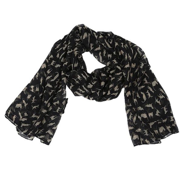 

scarves women's sweet cat pattern chiffon scarf black, Blue;gray