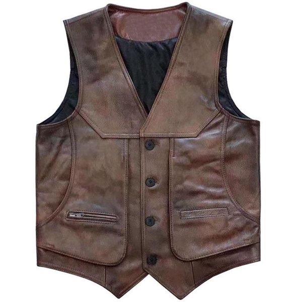 

arrival cowhide genuine leather vest motorcycle mens slim fit real brown cow waistcoat bikers size -8xl jacket 210923, Black;white