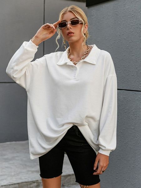 

sollinarry half button drop shoulder oversized sweatshirt f0ec#, White;black