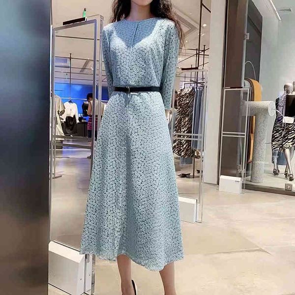 

dress spring line and summer quality female lace flower slim blue seam 7 vintage midi stitches dresses, dresses, Black;gray