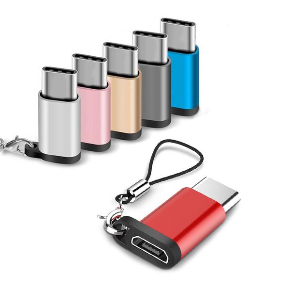 Taşınabilir Tip-C Mikro Kayıp Anahtarlık Ile Mikro USB Adaptörü Samsung Huawei için Convert Connector