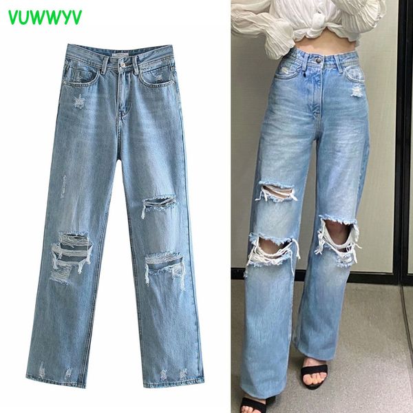 

women jeans blue baggy straight ripped woman high waist wide leg summer fashion streetwear denim trousers 210430