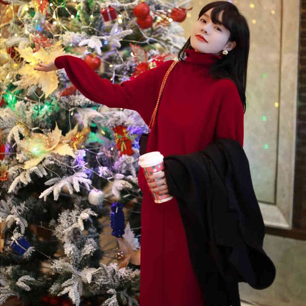 

autumn/winter suit dress more female turtleneck loose fashion knitting two-piece skirt 210429, White