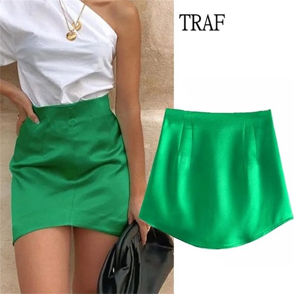 

traf skirts za woman summer high-waisted mini skirt women clothing elegant y2k green casual korean style girl 210619, Black