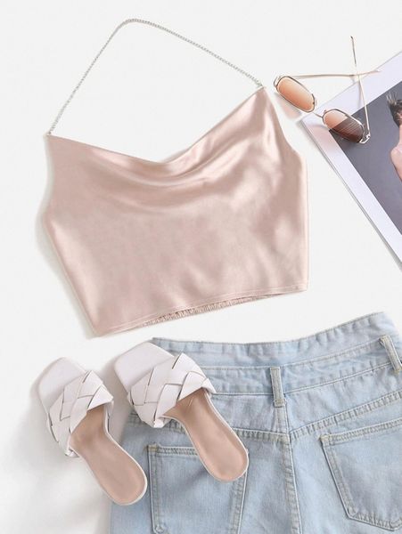 

satin shirred back halter o4pu#, White