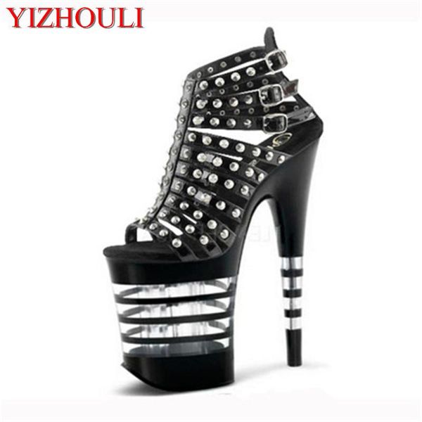 

rivet decoration fashion, 20cm super high-heeled platform pole dance performance inch wedding sandals, Black