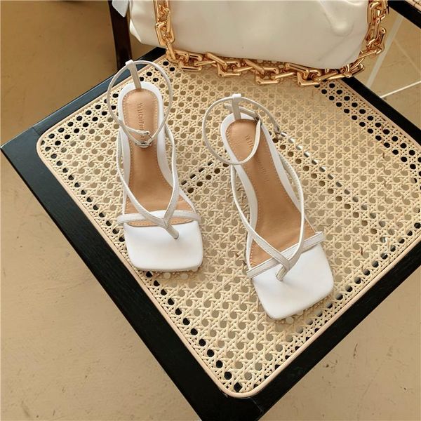

summer fashion ankle strap square toe sandals low heel ladies dress shoes women slides black blue white flip flops