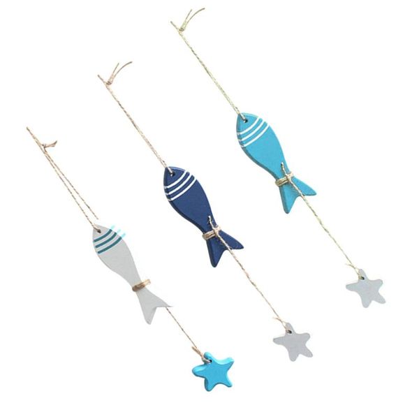 

decorative objects & figurines 3pcs mediterranean style small fish string pendant fishing net accessories wooden hanging decor for home shop