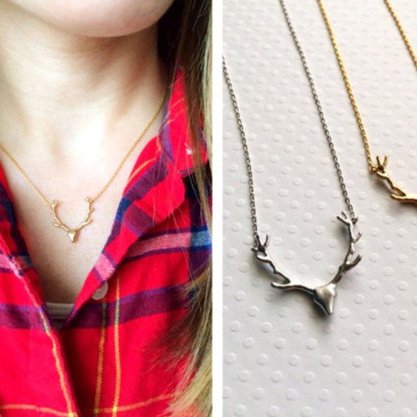 

pendant necklaces cute deer horn necklace elegant women elk antler chain silver/gold/rose gold color