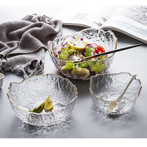 

bowls elegant tablewares irregular gold inlay edge glass salad bowl storage container fruit rice serving decoration nordic