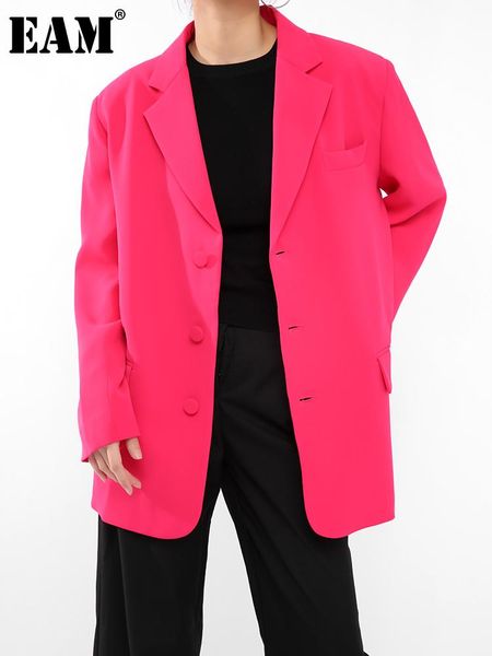 

women's suits & blazers [eam] women rose pink color big size blazer lapel long sleeve loose fit jacket fashion tide spring autumn 2021, White;black