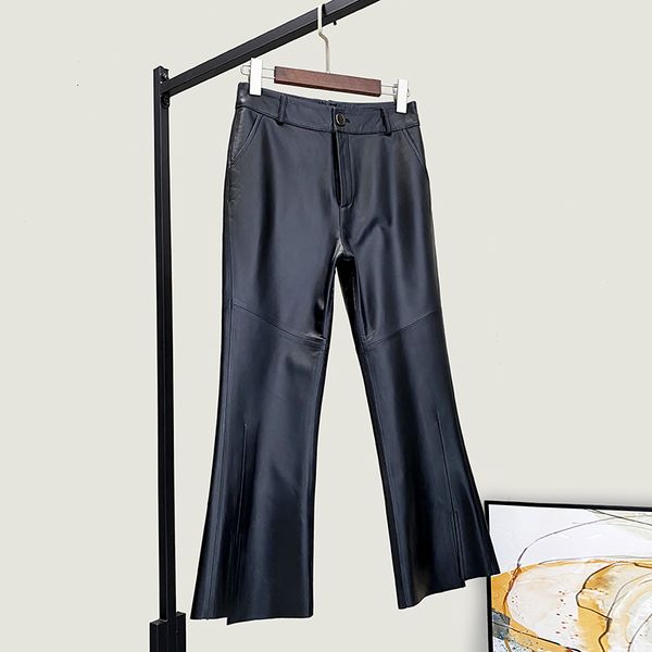

women's pants & capris genuine female leather designer 9th 2021 spring shhep bell-tottom a591, Black;white
