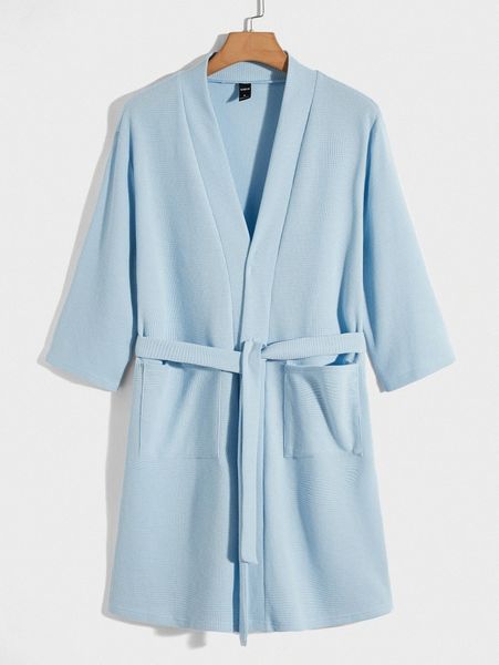 

men dual pocket belted lounge robe b4k7#, Black;brown