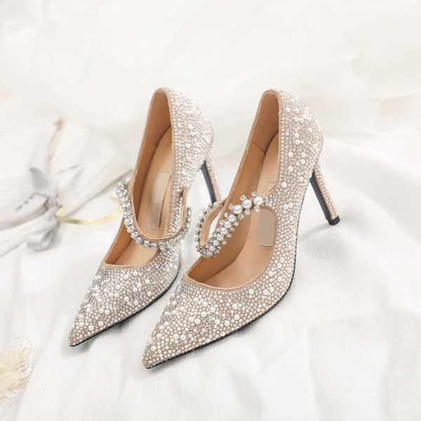 

pearl high heeled sho women's thin heel pointed party wedding busins fashion single, Black